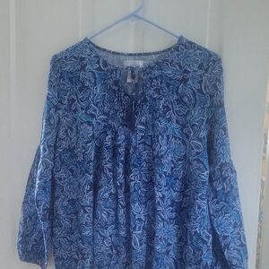 Chic Blue Floral Women's Blouse